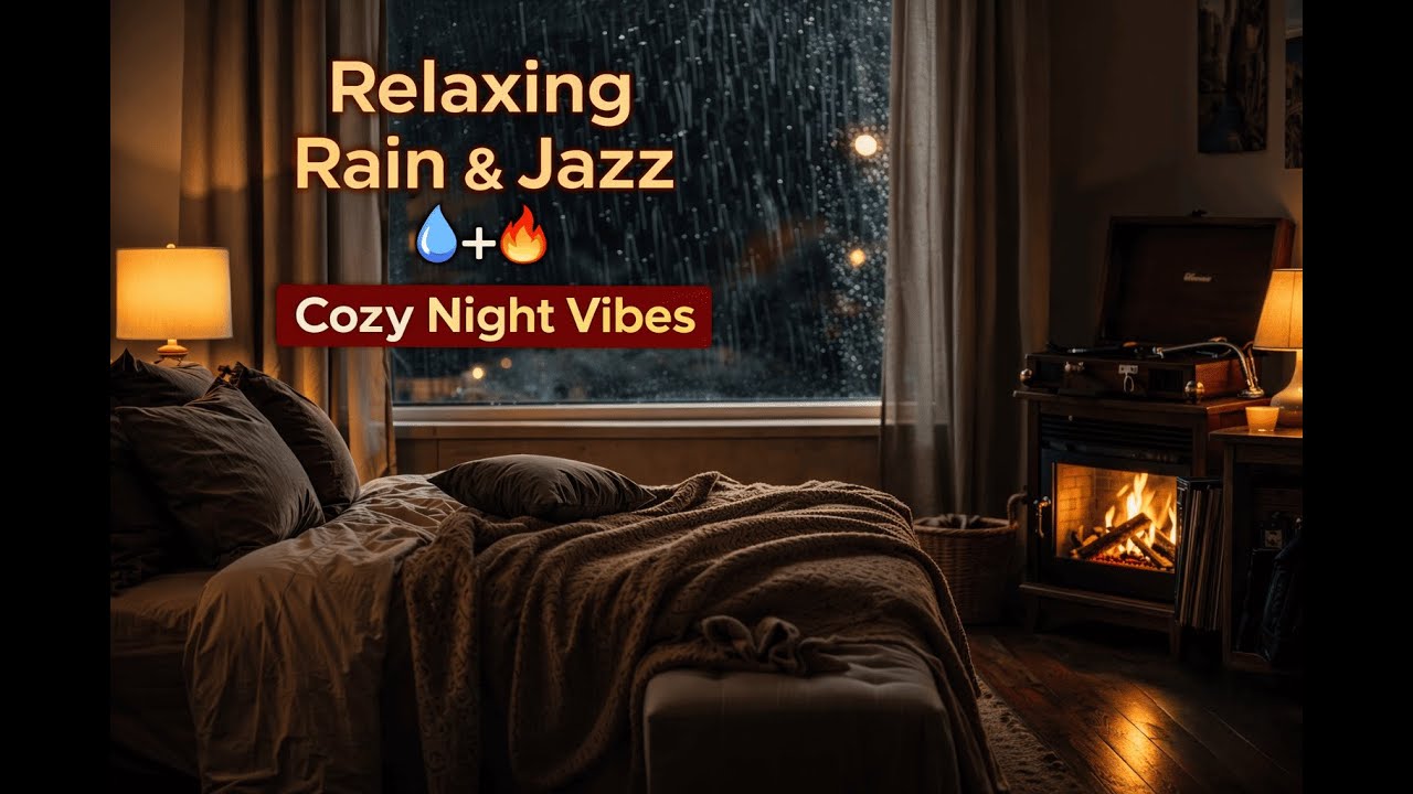 Relaxing Rain & Jazz LoFi – Cozy Night Vibes for Sleep & Focus 🌧️🔥