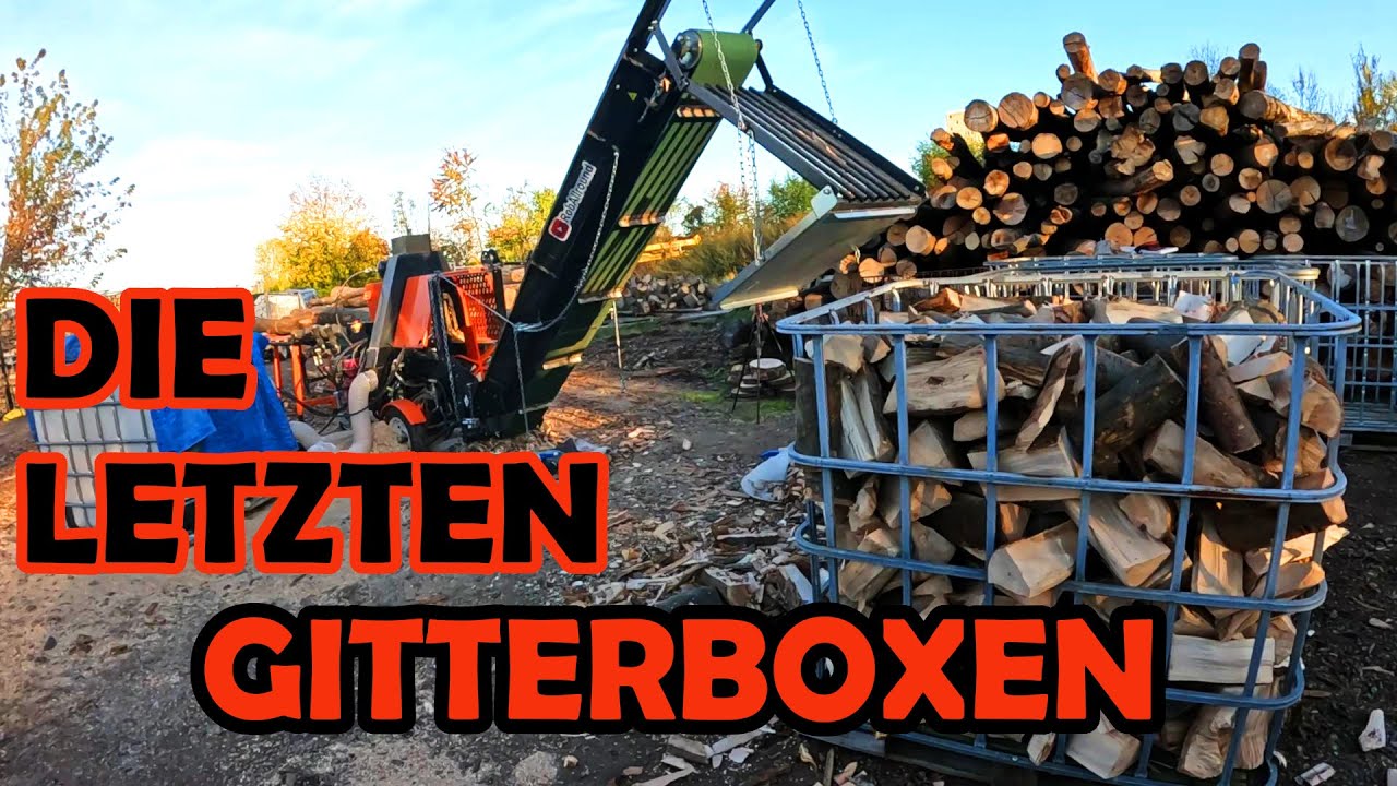 Ich mache meine letzten Gitterboxen mit frischem Holz voll