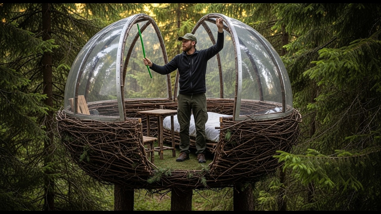 Building a Large Cozy Tree Nest. Survival Shelter. Bushcraft