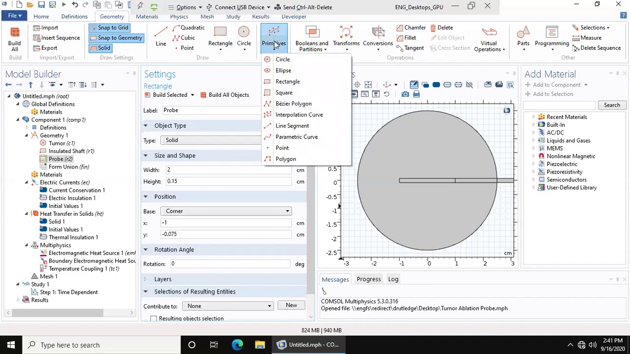 Comsol Tumor Ablation Probe Tutorial (Geometry)