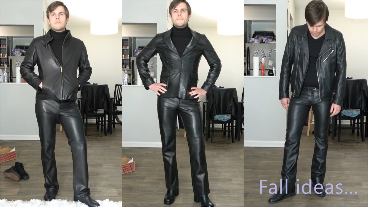 Three Black Leather Pants and Jacket Outfit Ideas for Men