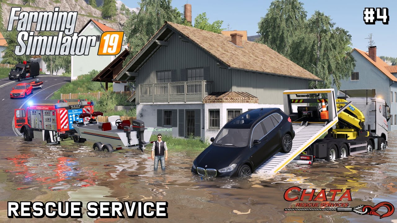 RESCUING vehicles from FLOODED STREET @TheCamPeRYT  | Rescue Service |Farming Simulator 19| Episode 4