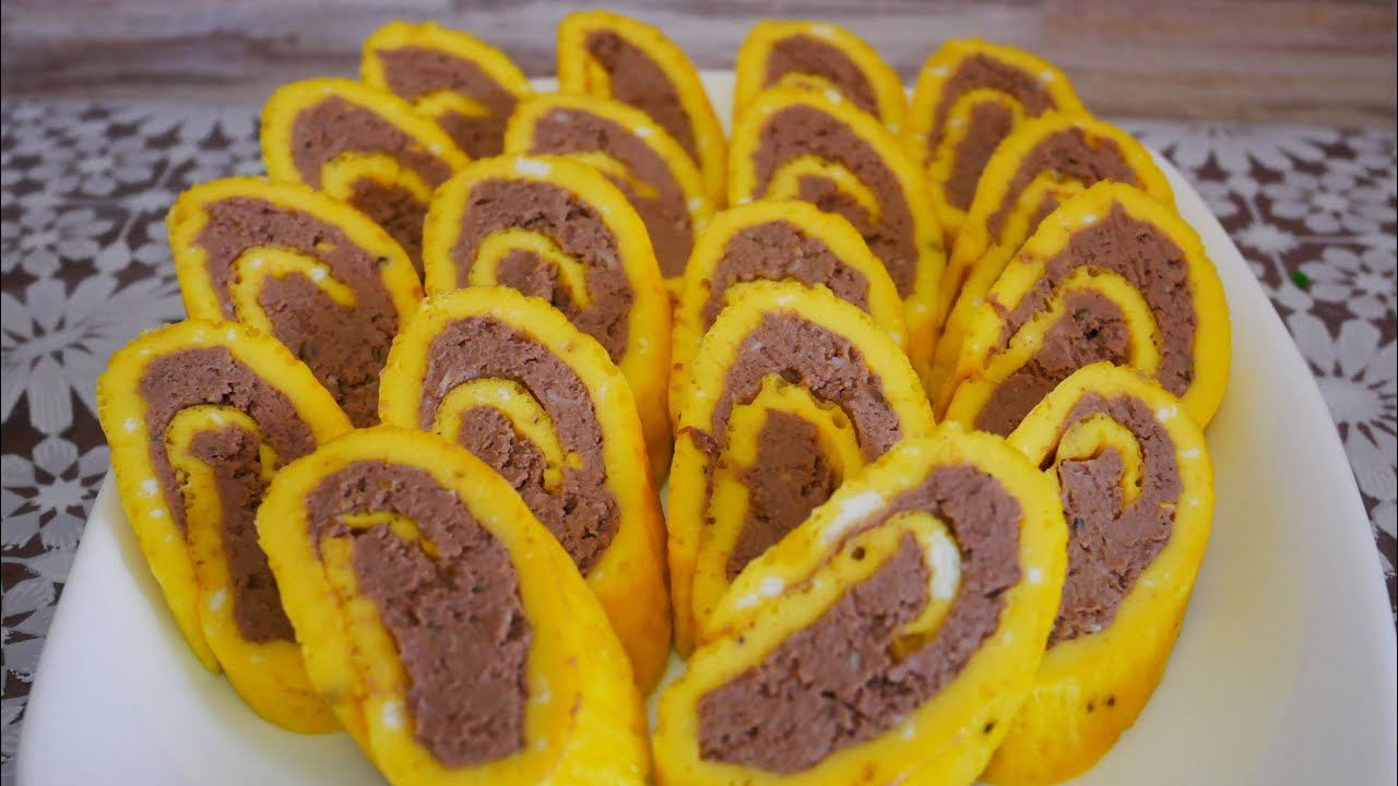 Холодная закуска на праздничный стол. ОМЛЕТНЫЙ РУЛЕТ с куриной печенью. ПАШТЕТ из печени рецепт