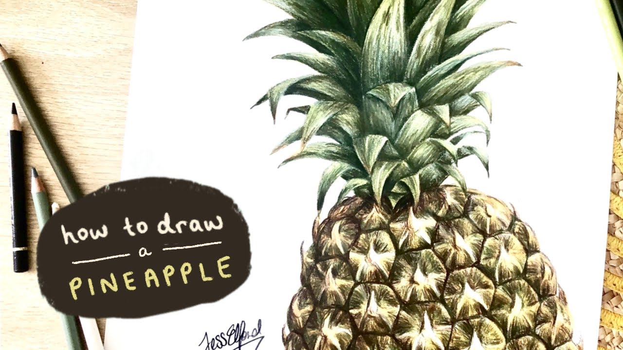 HOW TO DRAW A REALISTIC PINEAPPLE | drawing fruit with coloured pencils