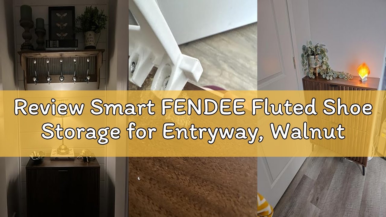 Review Smart FENDEE Fluted Shoe Storage for Entryway, Walnut Hidden Cabinet with Metal Legs, Organiz