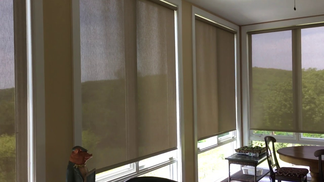 Draper motorized rechargeable solar shades.
