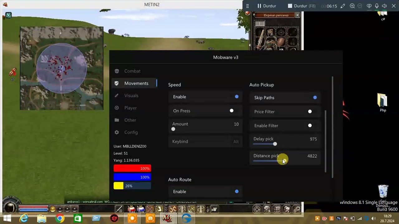Metin2 G&uuml;ncel Hile V3 MobWare &Uuml;cretsiz İndir - lvl bot, farm bot ve daha fazlası