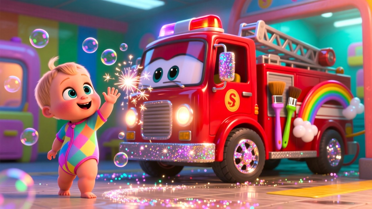 Fire Truck Wash Car Wash Song 🚒🧽 | Fun Kids Song for Toddlers | Playful Vehicle & Learning Rhyme
