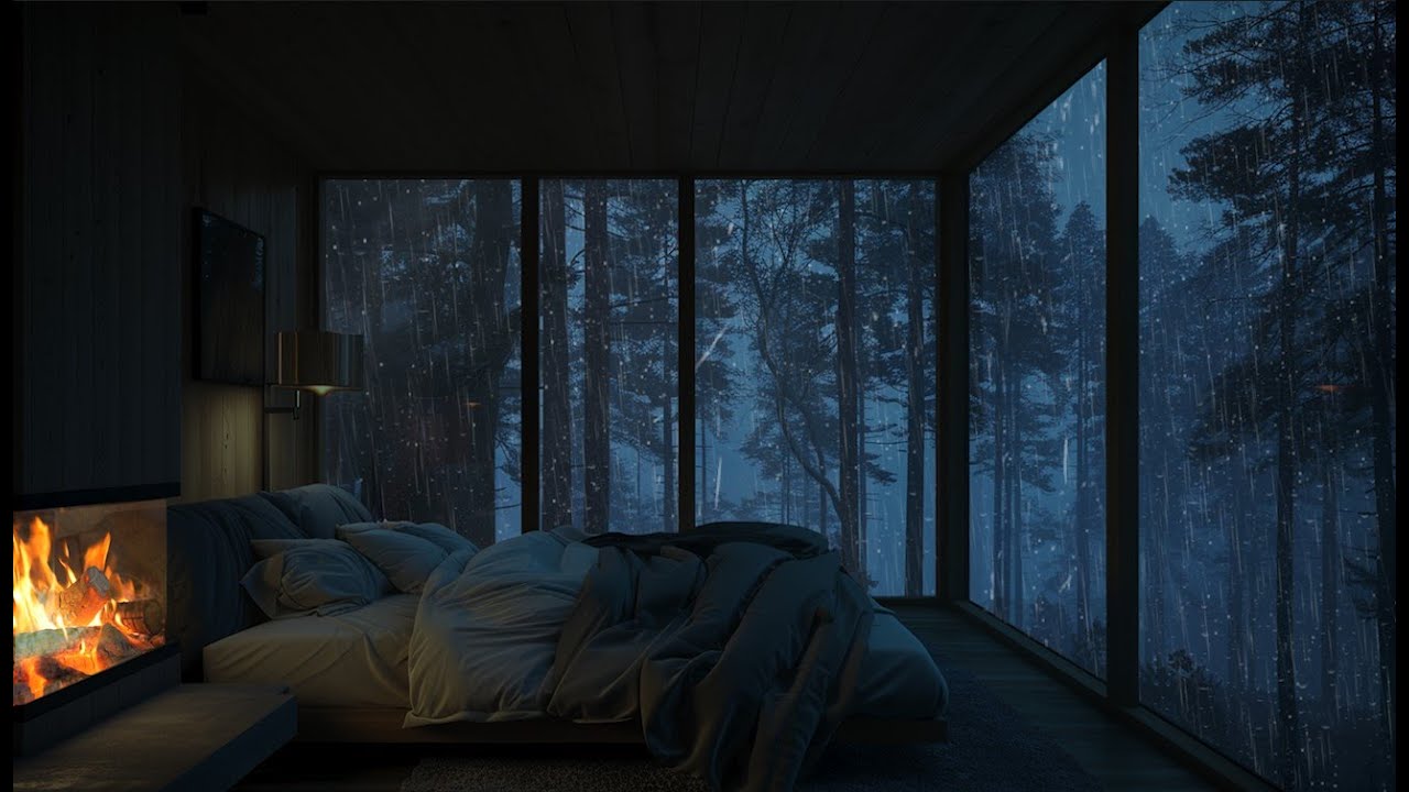 Gentle Rain White Noise 🌙 Cozy Fireplace Sounds for Sleep, Stress Relief & Focus (2 Hours)