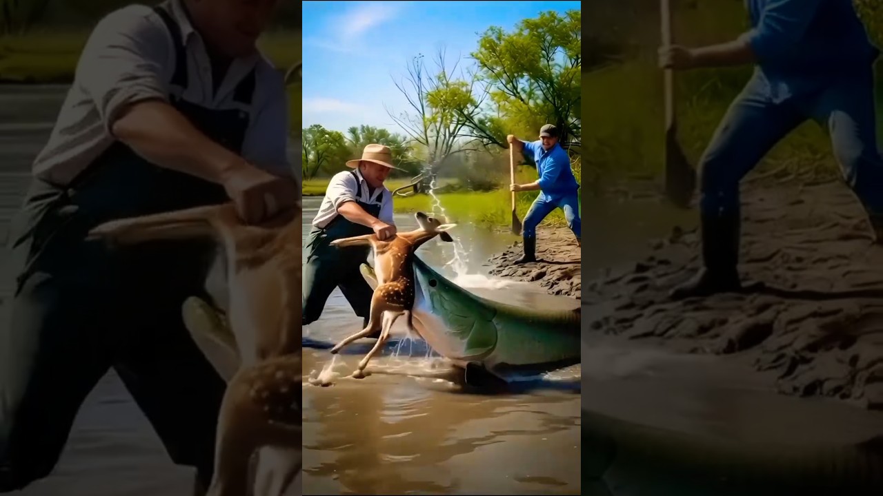 Shocking Wildlife Attack! Arapaima Grabs Fawn — Fishermen Fight Back 🌊 