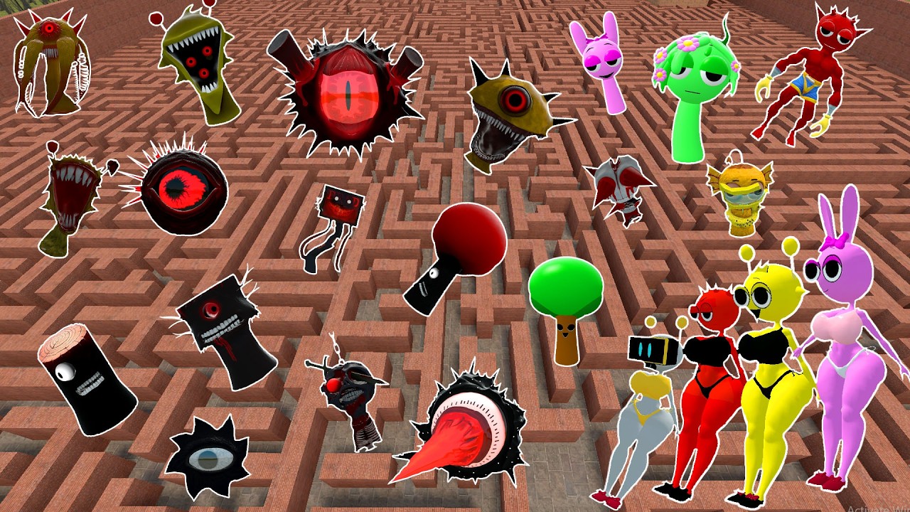 BIG MAZE ALL INCREDIBOX MISS SPRUNKI FAMILY MR SUN MOON FUN COMPUTER PHASES SPARTAN KICKING Gmod