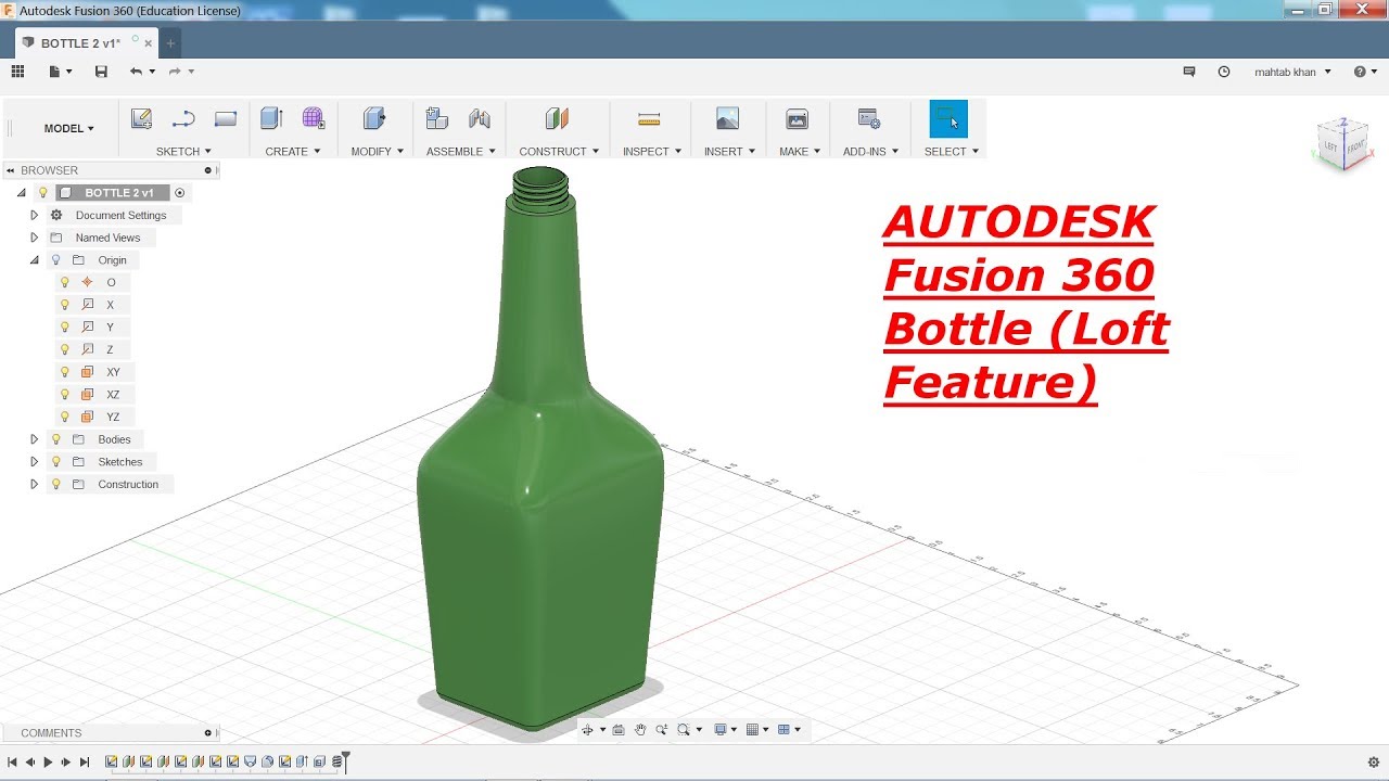 Autodesk Fusion 360 Tutorial Bottle (Loft feature)