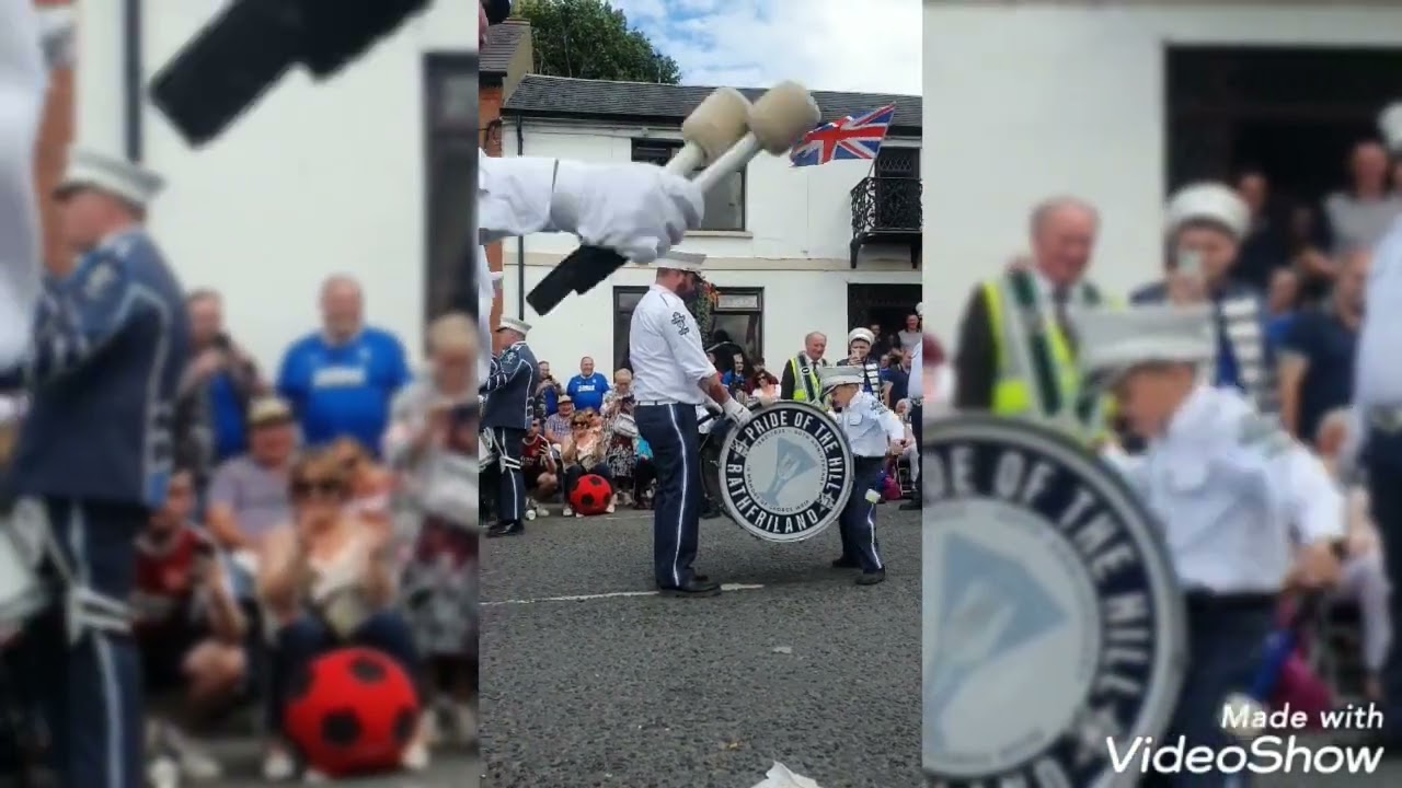 6 year old Pride Of The Hill Flute Band bass drummer entertaining the crowd in Scarva 2022