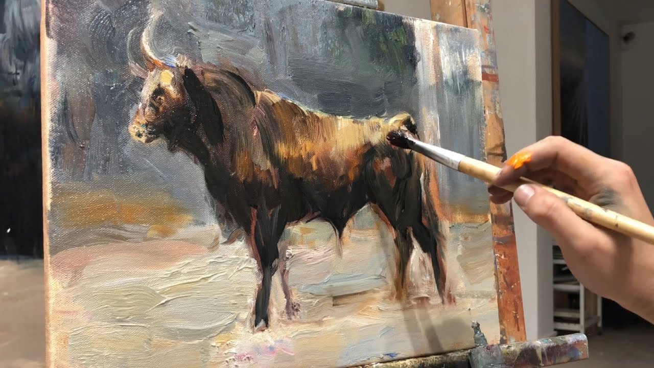 Painting a Bull #1 | Oil on Canvas