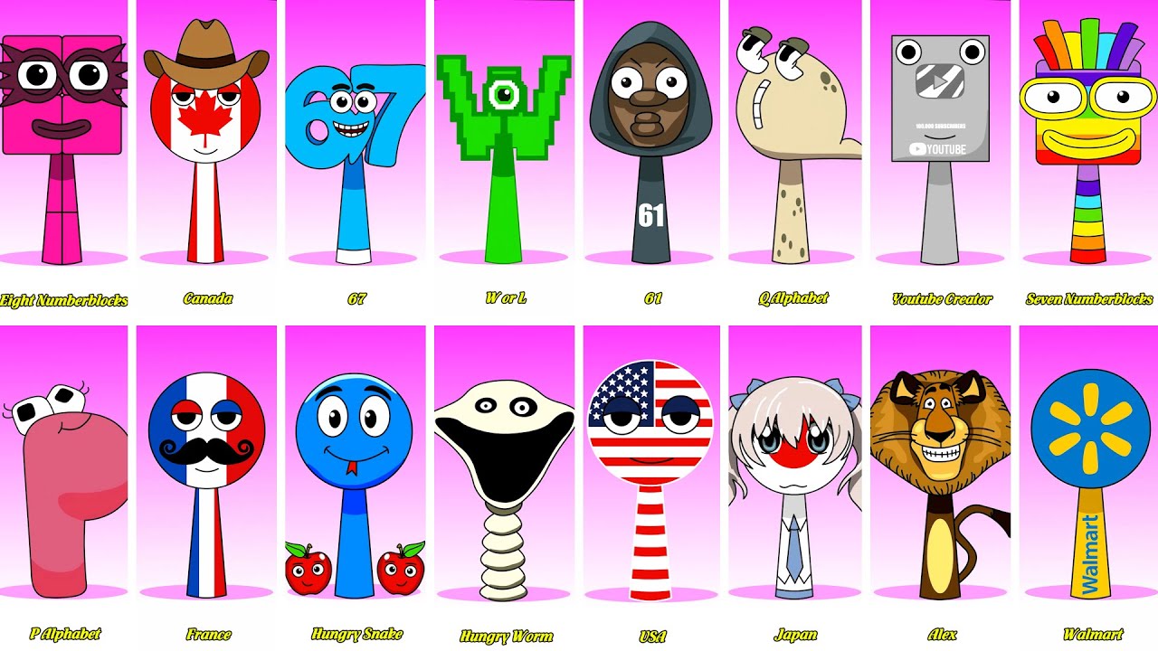 Incredibox Sprunki OC Phase 1 to Phase 4 Eight Numberblocks, Hungry Snake, 61, P Alphabet, Seven, M