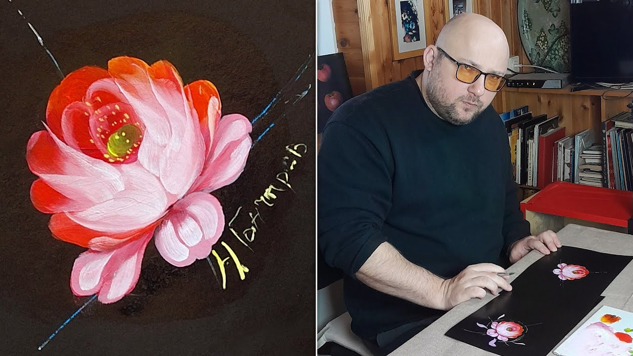 Никита Гончаров учится рисовать Жостово. | Урок 01. Рисуем Розу | Жостовская роспись. ДЕМО