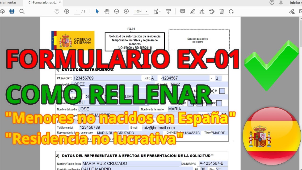 ✅COMO RELLENAR FORMULARIO EX-01. Menores o nacidos en España. Residencia no lucrativa