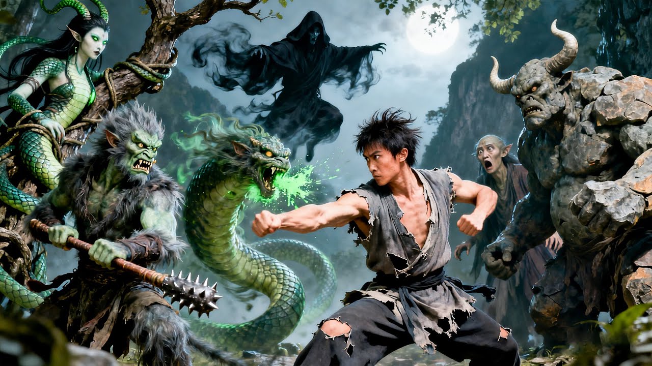 各路妖怪齊上陣，不料被功夫小夥瞬間秒殺！#kungfu #功夫