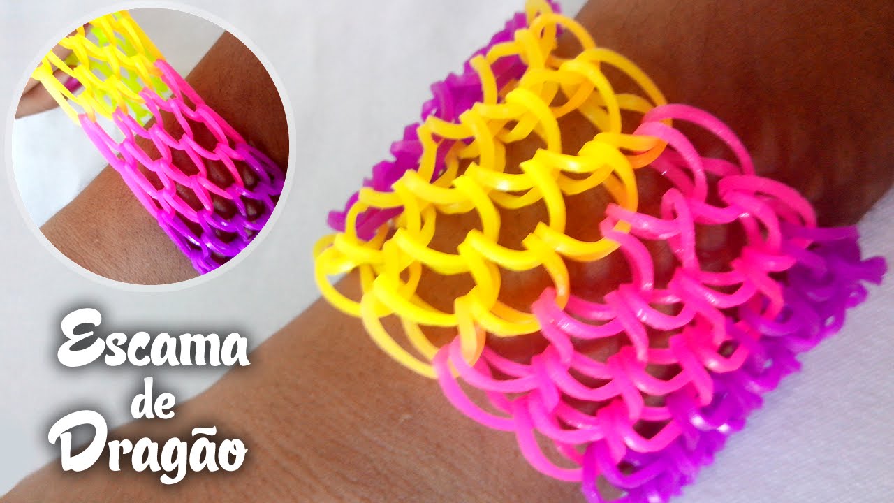 Pulseira de Elastico escama de dragão - Rainbow Loom Dragon Scale