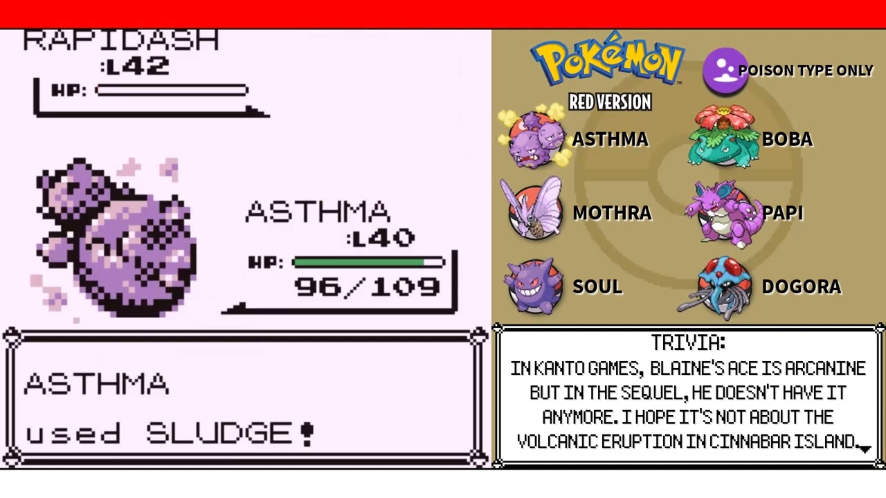EP07 - A Glitch, Blaine Used a Super Potion on a Full Hp Pokemon - POKEMON RED - POISON TYPE ONLY