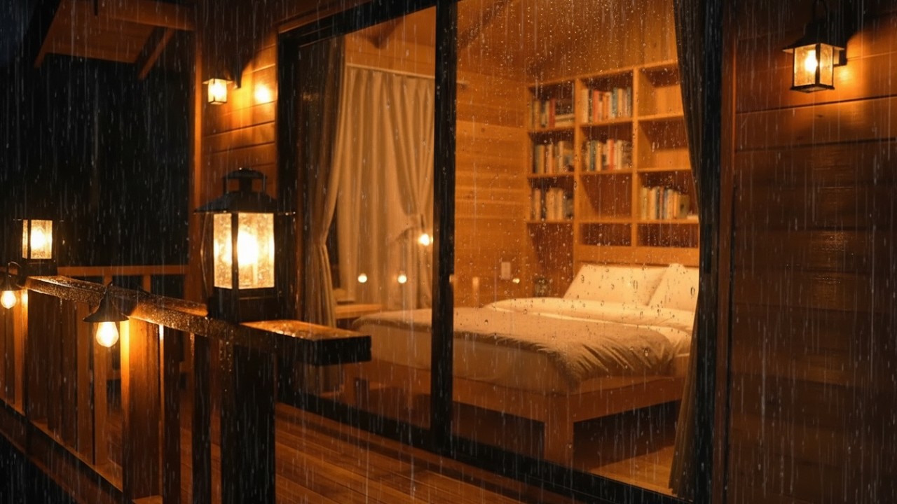Night Rain Sounds in a Forest Cabin Room (No Ads) | Calm Ambience for Deep Sleep