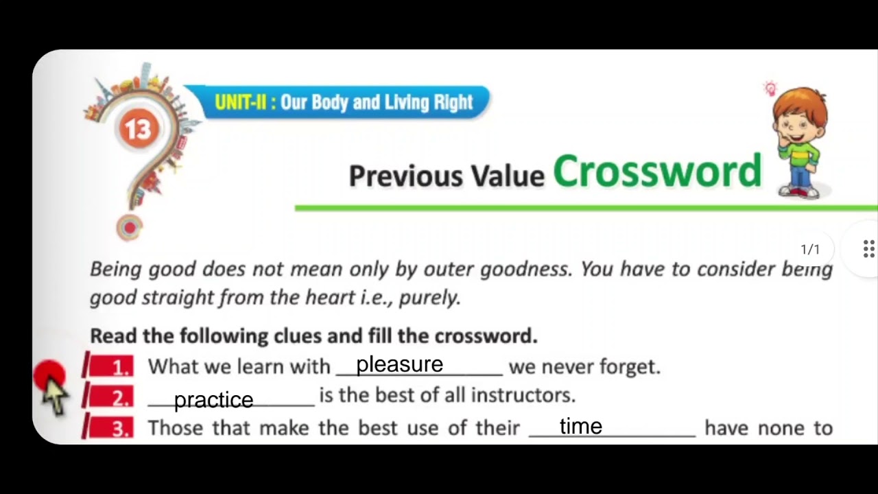 Neo GK Hub class 4th Chapter 13 : Previous value Crossword