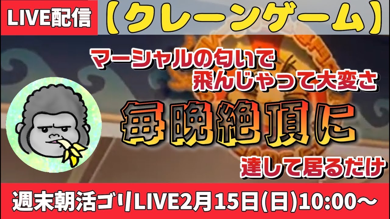 【クレーンゲーム】週末朝活ゴリLIVE🦍2月15日(日)10:00〜