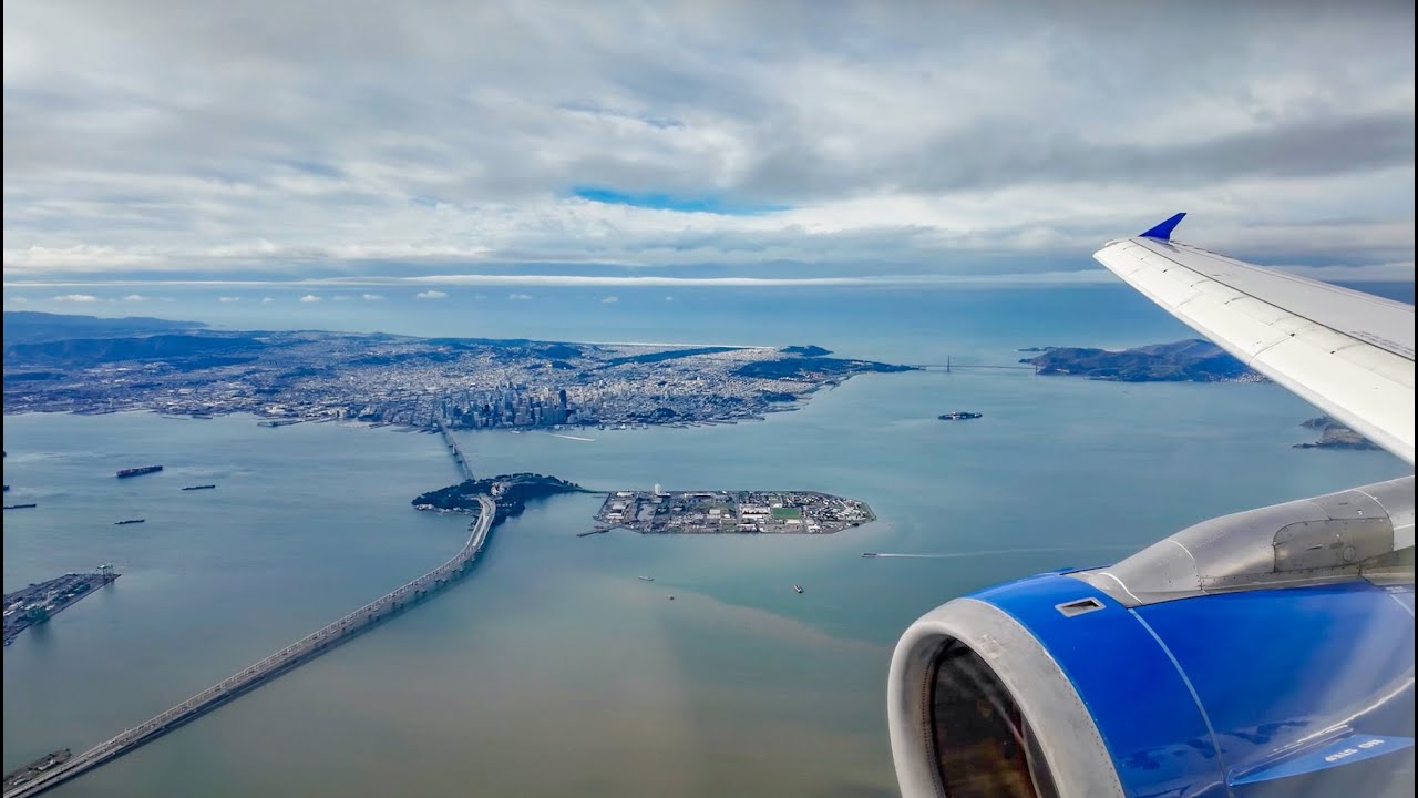 RARE Landing on 19L at SFO - With a Panoramic Flight Over San Francisco & the Bay Area - W/ ATC