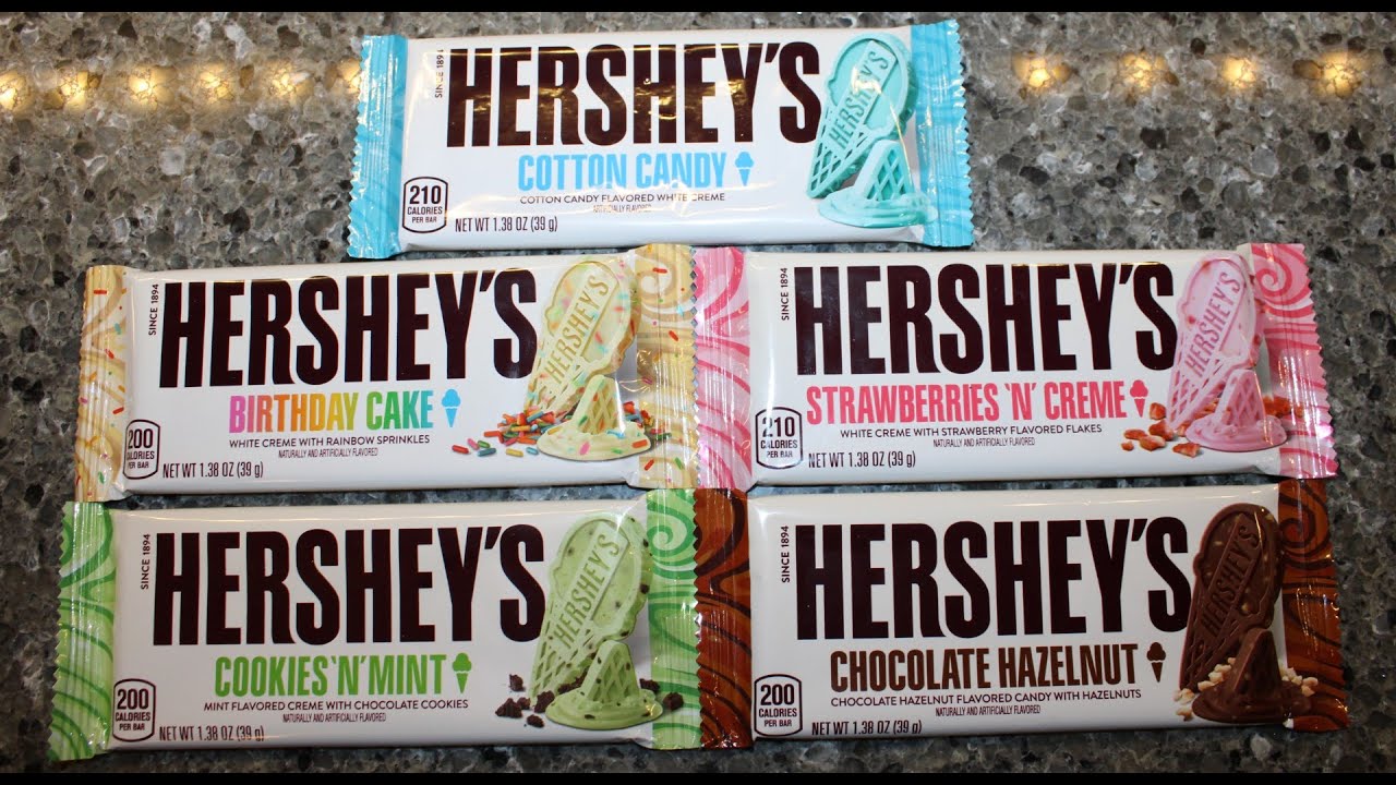 Hershey’s: Cotton Candy, Birthday Cake, Strawberries ‘N’ Crème, Cookies ‘N’ Mint, Chocolate Hazelnut