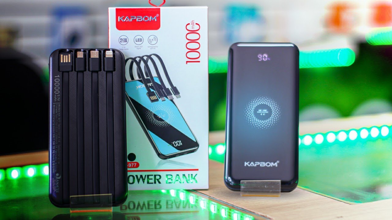 Power Bank ou Carregador Portátil Kapbom KA-977 de 10000mAh Por Indução e com 4 Cabos Inclusos