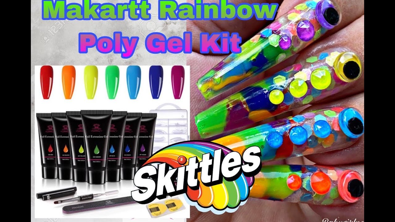 🌈Makartt Rainbow Poly Gel Kit!! Easy Method!! ENC XXL Coffin Mani/Tutorial