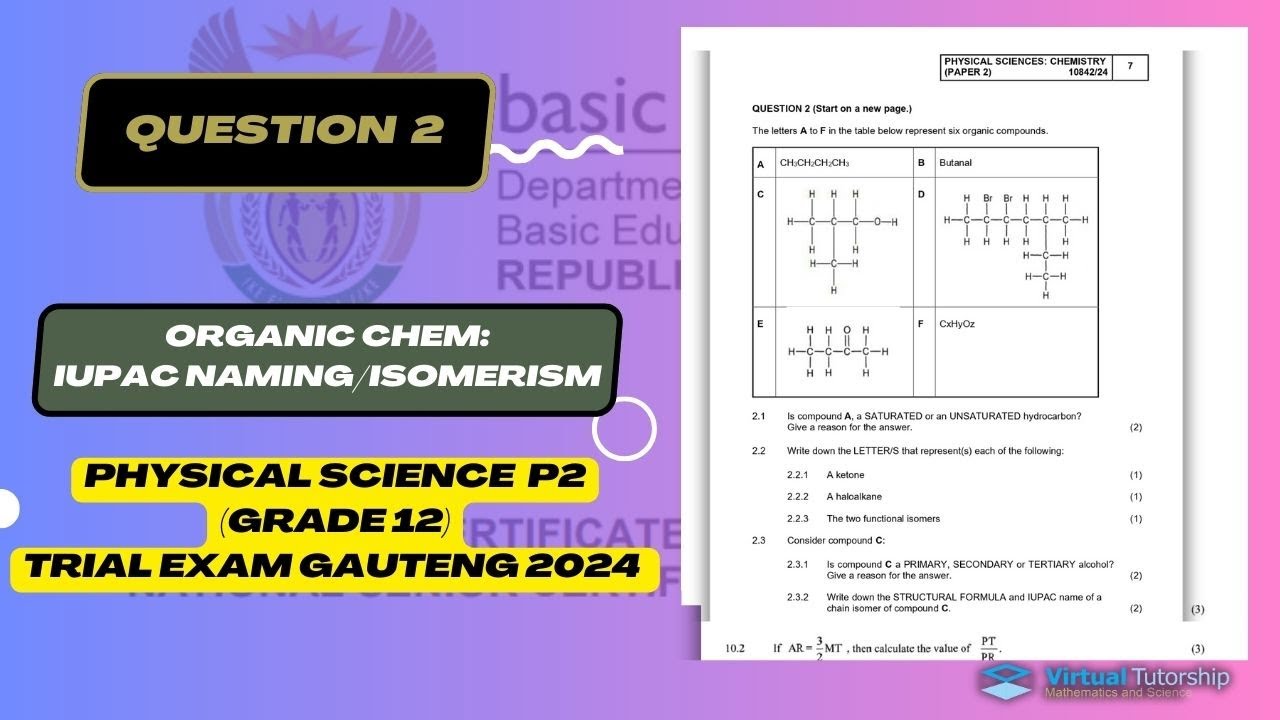 ORGANIC CHEMISTRY: IUPAC NOMENCLATURE AND MOLECULAR STRUCTURES (GAUTENG TRIAL EXAM 2024)