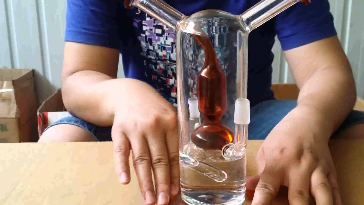 Thick Glass Water Pipes glass bongs with Two mouthpiece inline perc 14.5mm male & female joint