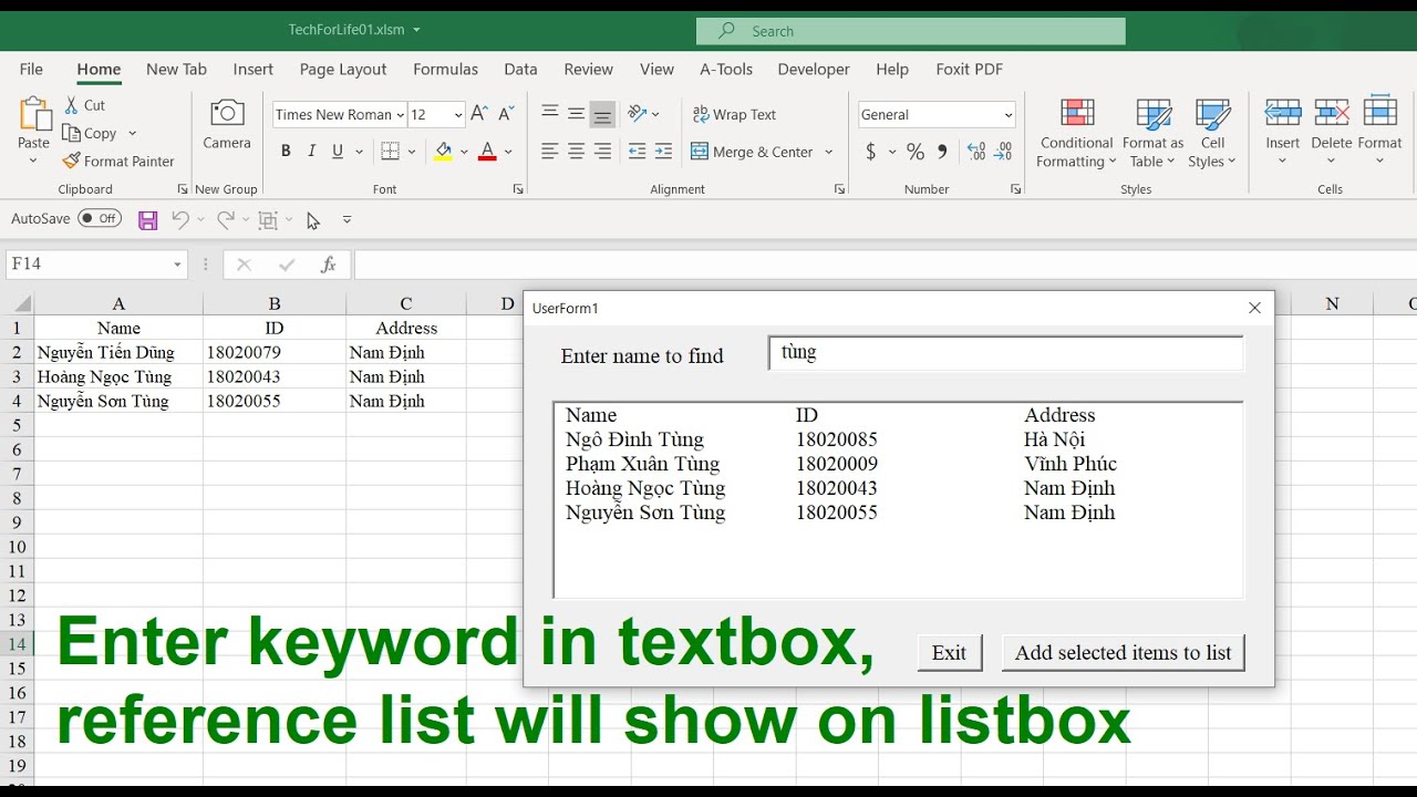 [Excel sharing] Listbox content base on the keywords in Textbox || Tìm kiếm danh sách dùng Textbox