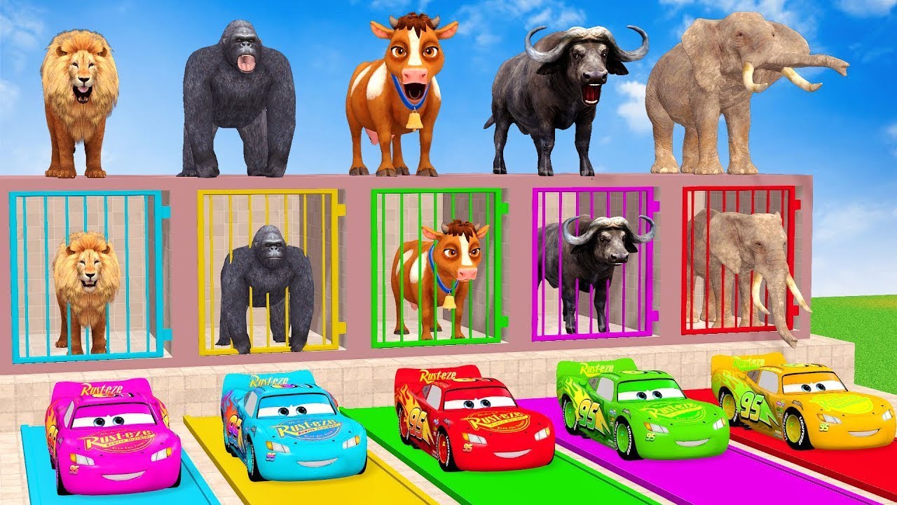 😱Long Slide Game With Cow Elephant Gorilla Hippopotamus Tiger 3d Animal Game Funny 3d Animals 🦍🦁🐘
