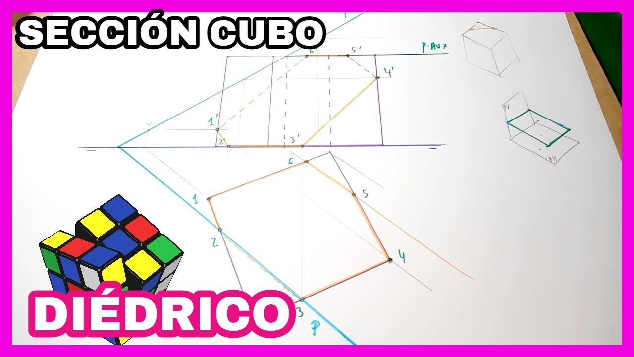 DIÉDRICO - Intersección🛠️ de cubo o hexaedro con [plano oblicuo🚀]
