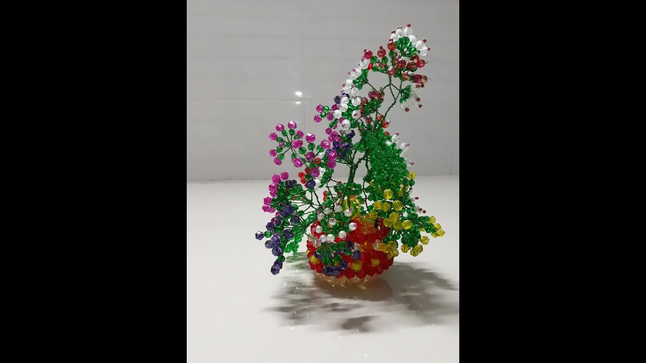 87. học kết cườm chậu hoa để bàn rất dễ thương # DIY# Beaded Flower  # vinahandmade 2020