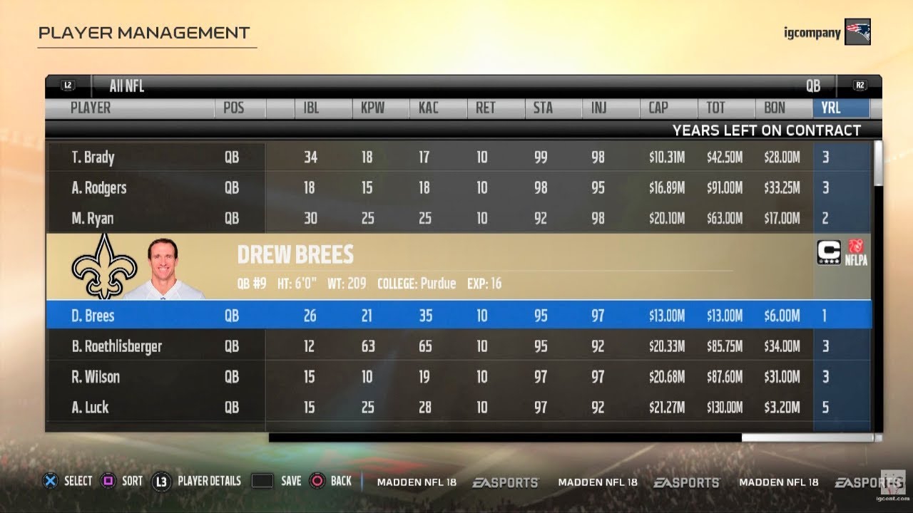 Madden NFL 18 - Top 10 Rated QB's List (Player Ratings/All Stats)