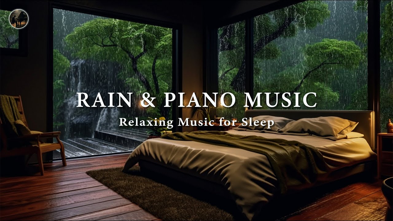 Relaxing Sound of Rain in the Warm Bedroom with Soothing Piano Music for Heals the Mind & Deep Sleep