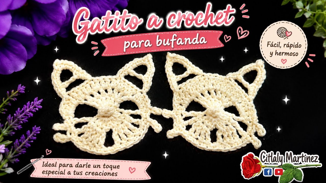 Gatito a crochet para bufanda 🐱🐱 - Citlaly Martinez  ( PuntillasEstrella) bufanda de Gatitos 