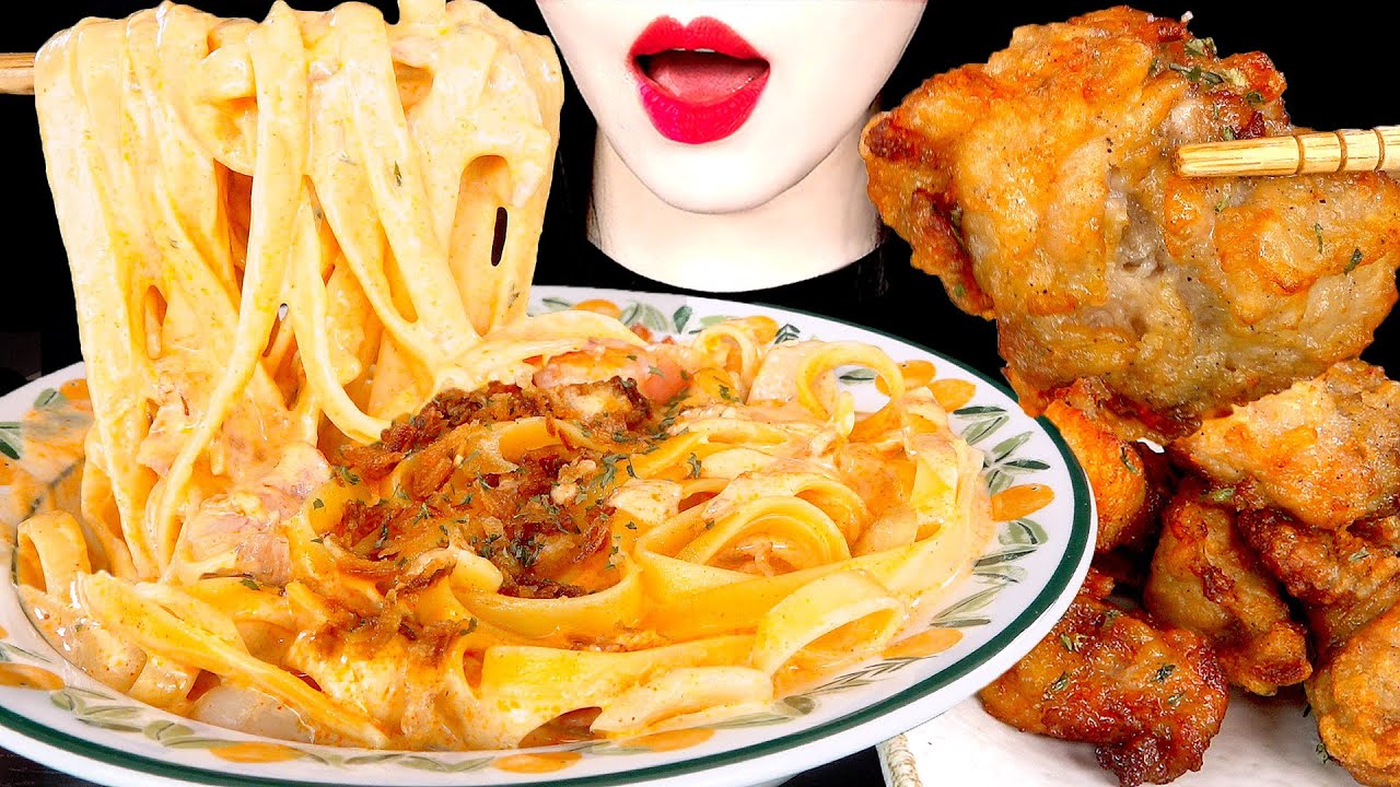 ASMR CREAM PASTA FRIED CHICKEN 투움바 크림파스타 먹방 MUKBANG EATING SOUNDS 咀嚼音 | ZOEY ASMR