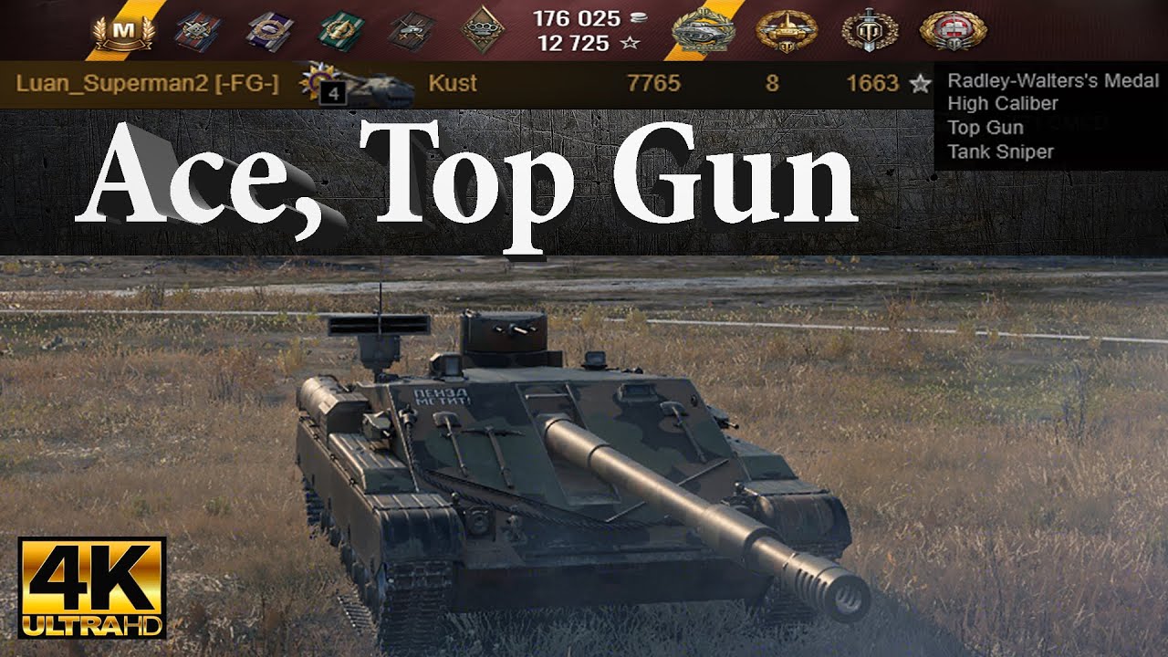 Object Kust Ace Top Gun Tank Sniper High Caliber 7765 DMG 8 Kills 1663 XP Ultra HD 4K