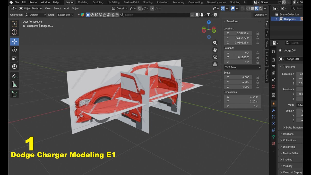 Modeling Dodge Charger In Blender Episode 1: Blueprints (Timelapse)