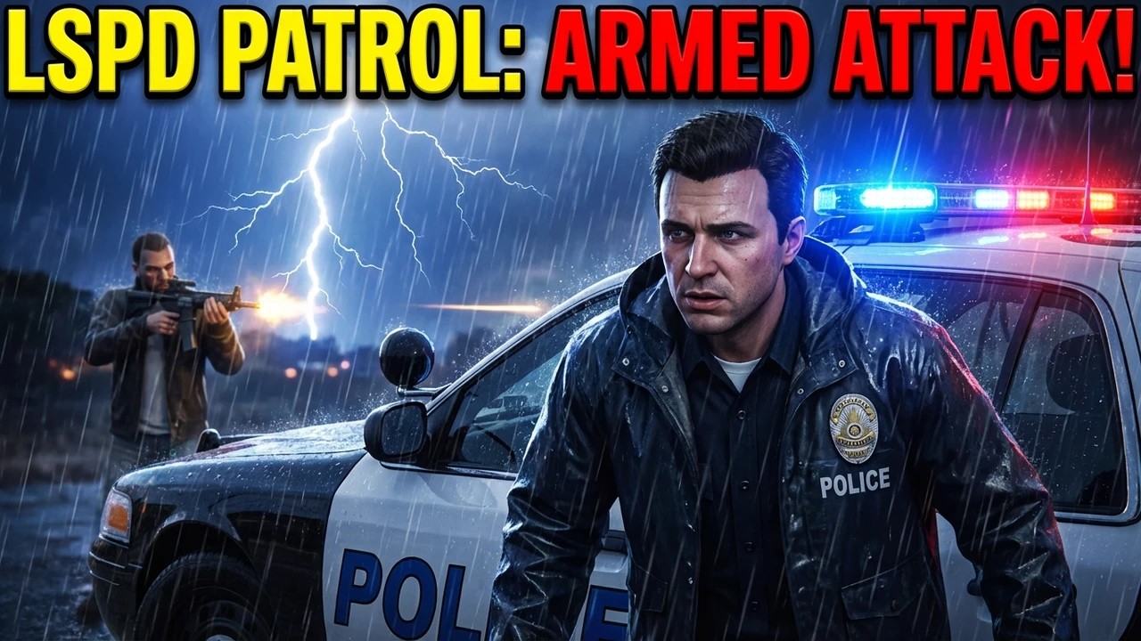 LSPD patrol in a thunderstorm, armed attack on a policeman || LSPDFR || GTAV || GTA5 || Ghost Player