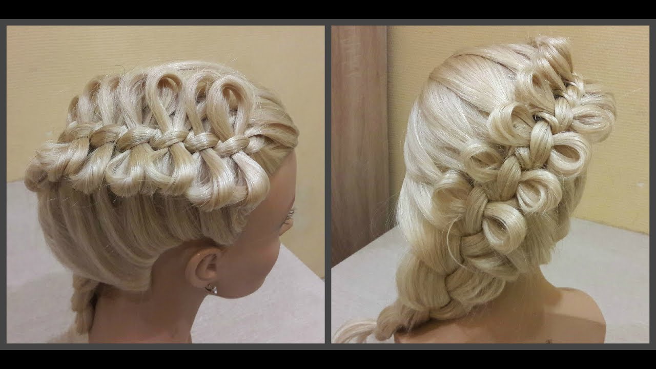 Причёска бантики из волос🎀Hairdress bows of hair🎀коса из бантиков.braid from the bows.