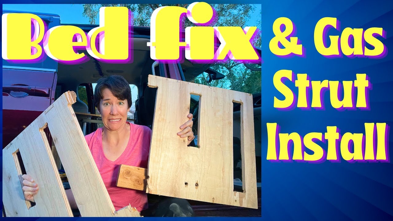 BROKEN! My minivan camper bed BROKE! I de-construct it to fix it, and install gas struts!