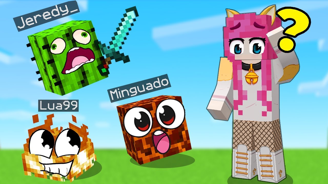 NOS ESCONDEMOS EM BLOCOS NO MINECRAFT! MELHOR ESCONDE-ESCONDE DO MINECRAFT! 😂 MIAUZINHA E MINGUADO 🐱