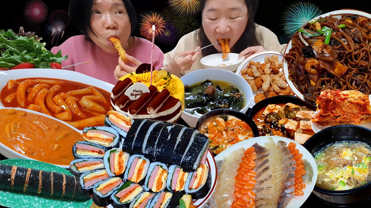 [먹방 브이로그] 엄마생축🎂 잔치상+여행vlog (네모김밥,로제떡볶이,오징어튀김,생선회,짜장면,탕수육,황태해장국,육개장 칼국수,순두부찌개,김치찌개,감태,팽이버섯전,미역국 집밥