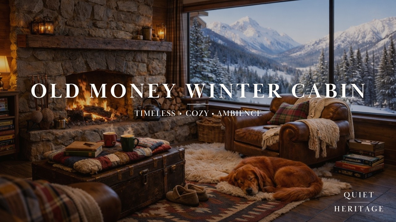 Old Money Winter Cabin Ambience ❄️🔥 | Fireplace, Snow, and Cozy Lodge Music