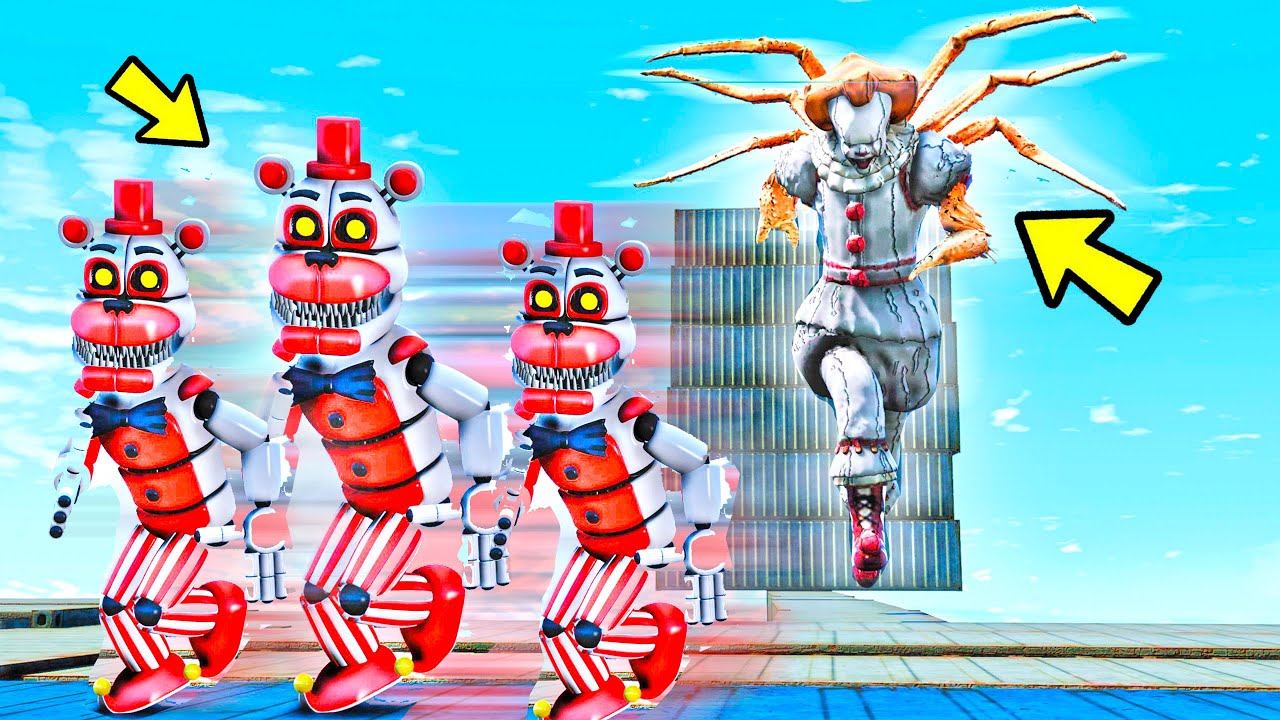 ANIMATRONICS ENCONTROU O PENNYWISE GIGANTE NO GTA 5? | GTA V Five Nights at Freddy's